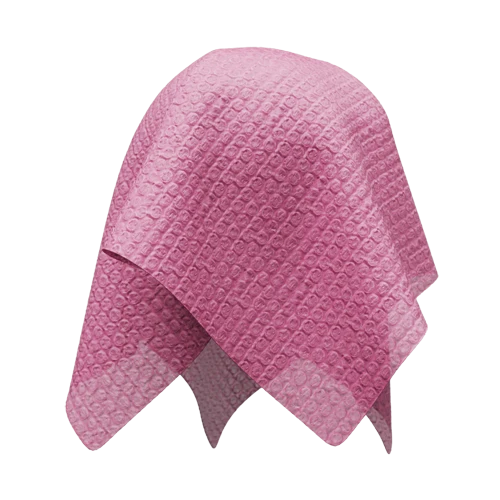 Pink bubble-wrap material draped in a 3D fabric rendering.